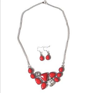 NWOT Red w/Diamonds Accent Necklace & Matching Earrings